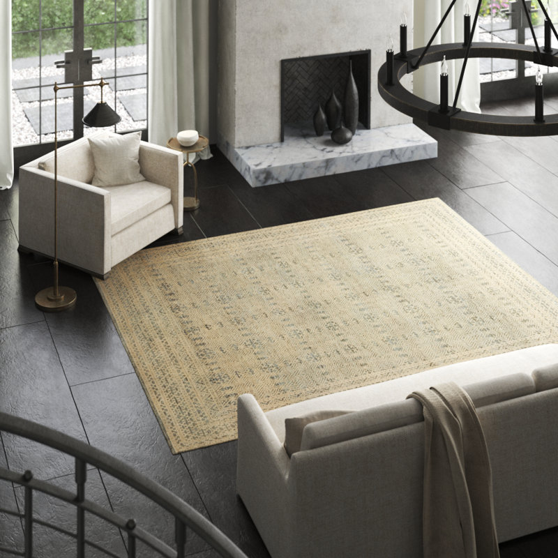 Wool Oriental Area Rug in Blue/Natural, Rectangle 10' x 14'