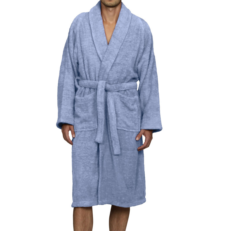 Peignoir mi-mollet en ratine 100 % coton avec poches Finnian, Bleu, Petit