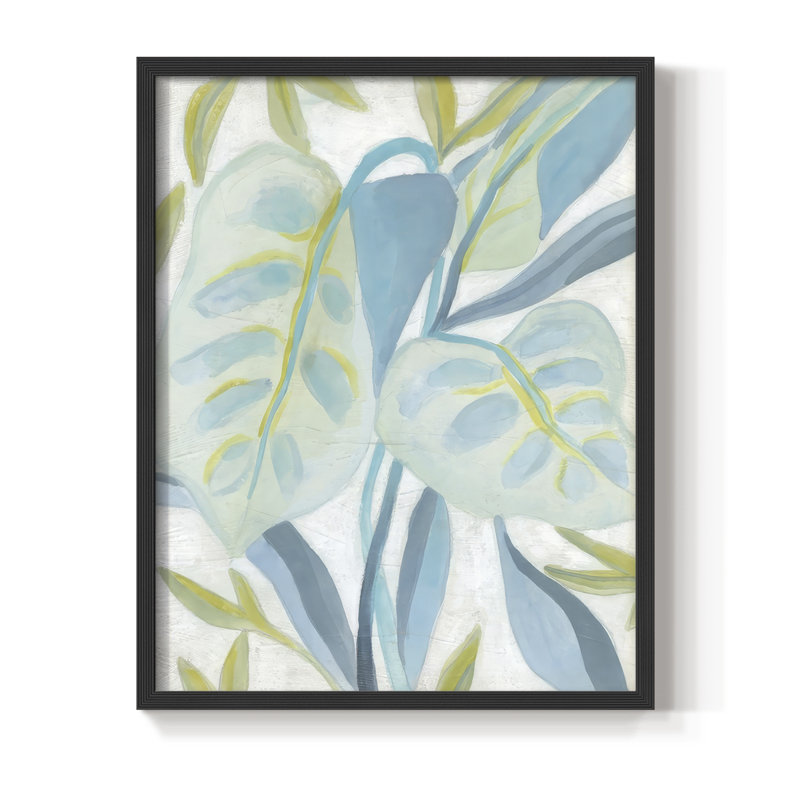 «Aqua Tropical Leaves II», reproduction encadrée - bois massif, Noir, noir, noir, noir, H 21 po x l 17 po