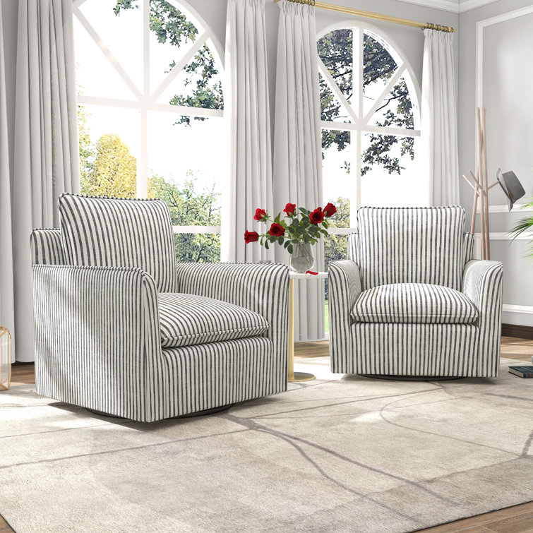 Romines 29.7" W Modern Soft Stripe Upholstered Swivel Barrel Chair with Removable Cushion