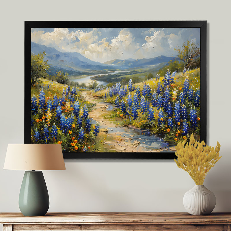Décoration de prairie bleue et bleue - Bonnets bleus VI, Toile encadrée noire simple, H 34 po x l 44 po x P 1,5 po