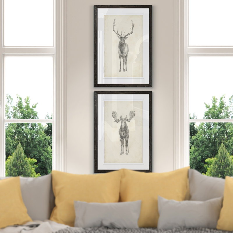 «Moose Study» par Antonyus Bunjamin (Abe), ensemble de 2 reproductions d'art sur toile, H 20 po x l 16 po, Ébène