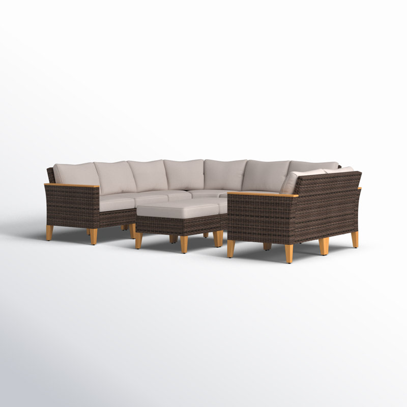 Salem 9 Piece Wicker Outdoor Patio Conversation Furniture Sectional Set with Cushions, Beige