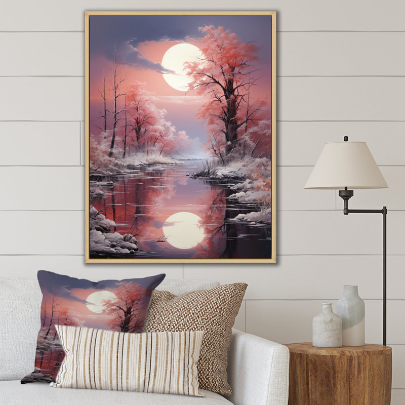 «White Fushia Winter Twilight II», reproduction sur toile encadrée, 40" H x 30" W, Black Picture Framed