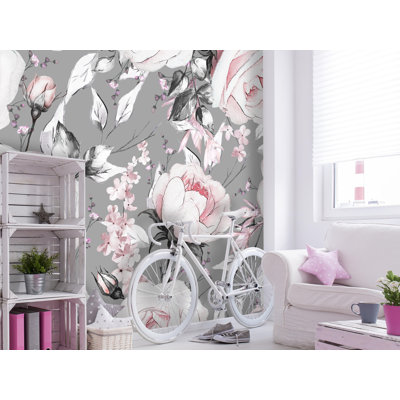 Carr Removable Watercolor Vintage Flowers Peel and Stick Wallpaper Roll