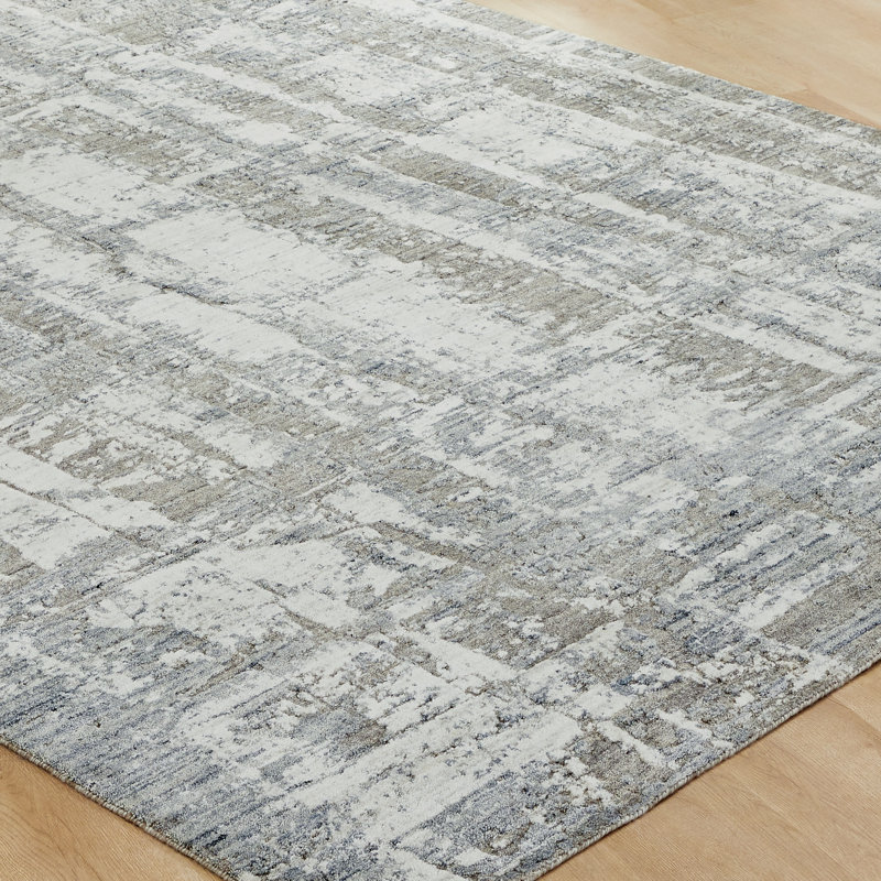 Atelier Urban Fresco Steel Blue Wool Hand Loomed Area Rug, Rectangle 3'6" x 5'6"