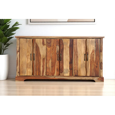 72" Brown Solid Wood Live Edge Sideboard with Six Doors