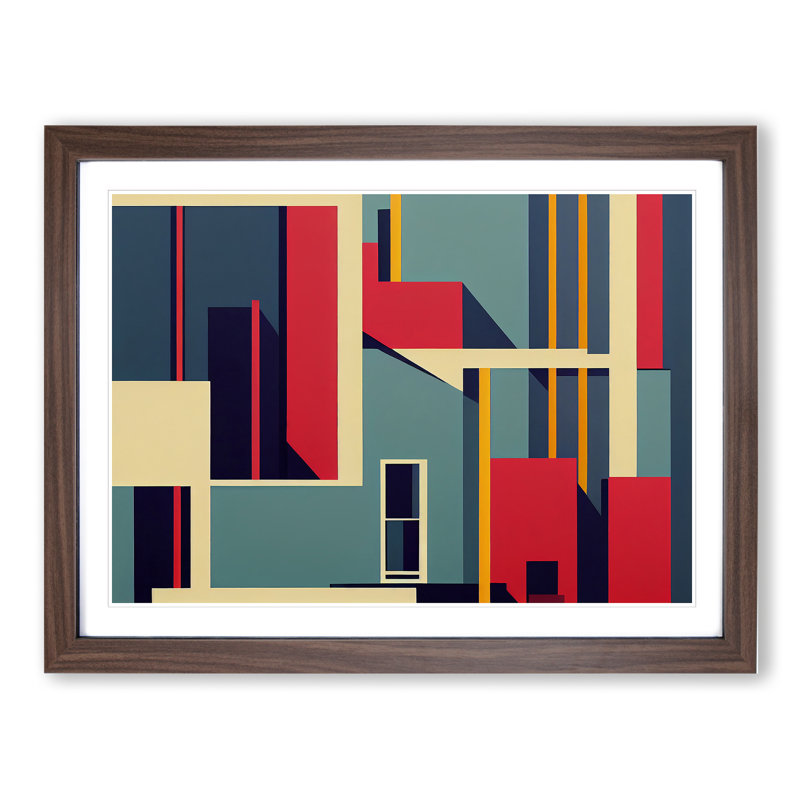 Bauhaus Architecture Vol.1 Abstract - Single Picture Frame Print, 46cm H x 64cm W x 2cm D, Walnut