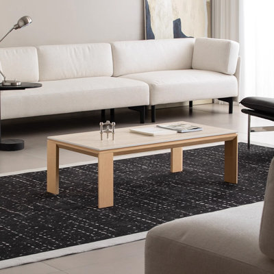 Log style minimalist travertine coffee table
