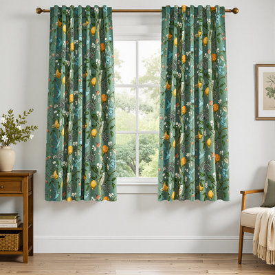 Fancy Hummingbird Patterned  Room Darkening Curtain,Rod Pocket Back Tab Floral Drapes,Set of 2