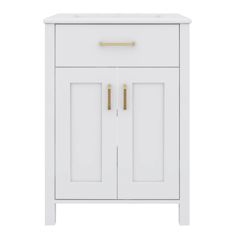 Lavabo de 24 pouces avec armoire intégrée, White, Doré