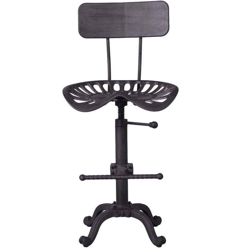 Tabouret de bar à hauteur réglable avec siège de type tracteur Delaney, gris