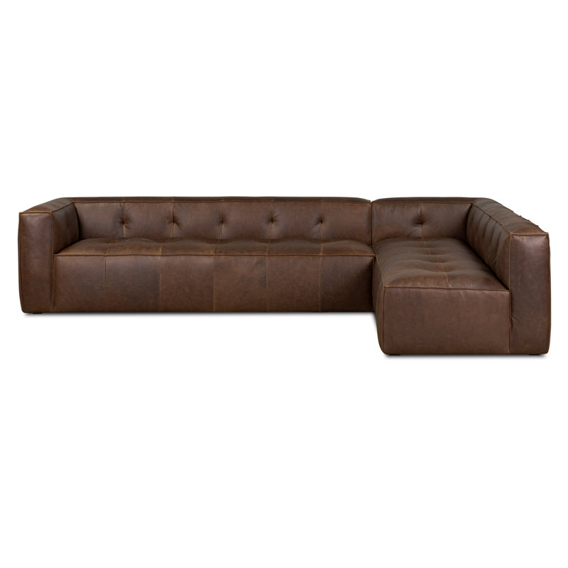 Canapé modulaire en forme de L en cuir véritable italien de 129 po Capa brun chocolat