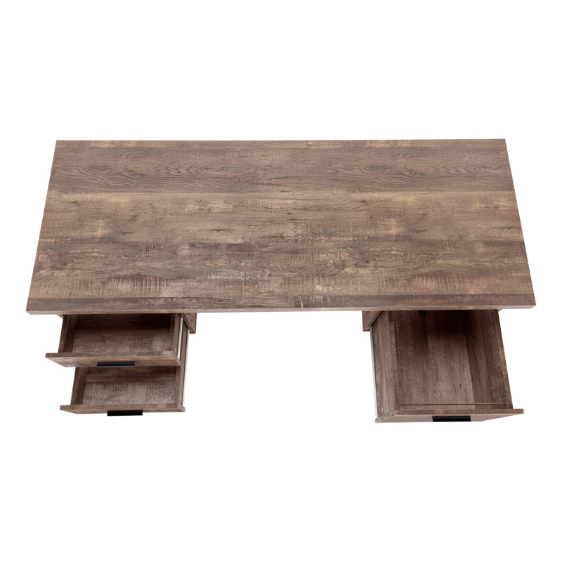 Jazarian Computer Desk, Home Office, Laptop, Left, Right Set-up, Storage Drawers, Work, Brown, 30" H x 60" W x 24" D, Black