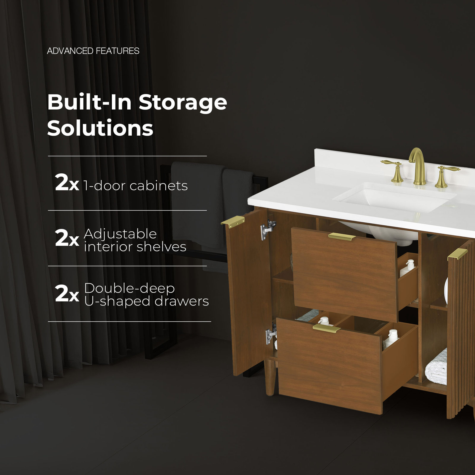 Trotta 42 in. Single Sink Bathroom Vanity, Warm Walnut