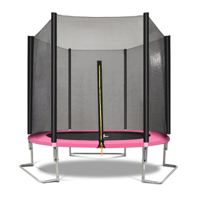 Trampoline extérieur YC 8FT avec filet de sécurité, cadre en acier robuste rose et noir pour enfants
