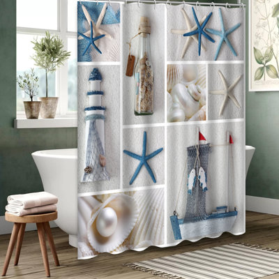 Rideau de douche avec 12 crochets Sea Seashell