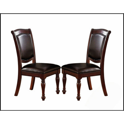 Majestic Classic Formal Dining Room Table With 4 Faux Leather Side Chairs, Pedestal Base, Round Design, Rich Brown Finish