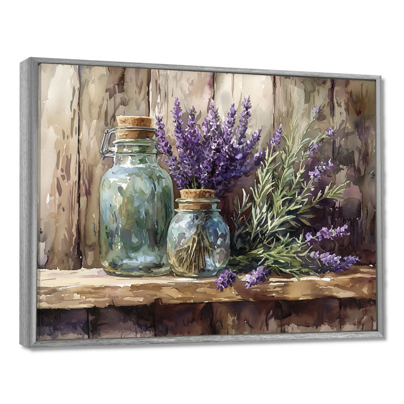 Lavande et bouquet de romarin IV - lavande, art mural, H 12 po x l 20 po, Cadre flottant, Argent argent
