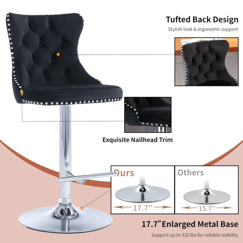 Tabourets de bar Kalinka, Noir, Argent, 4
