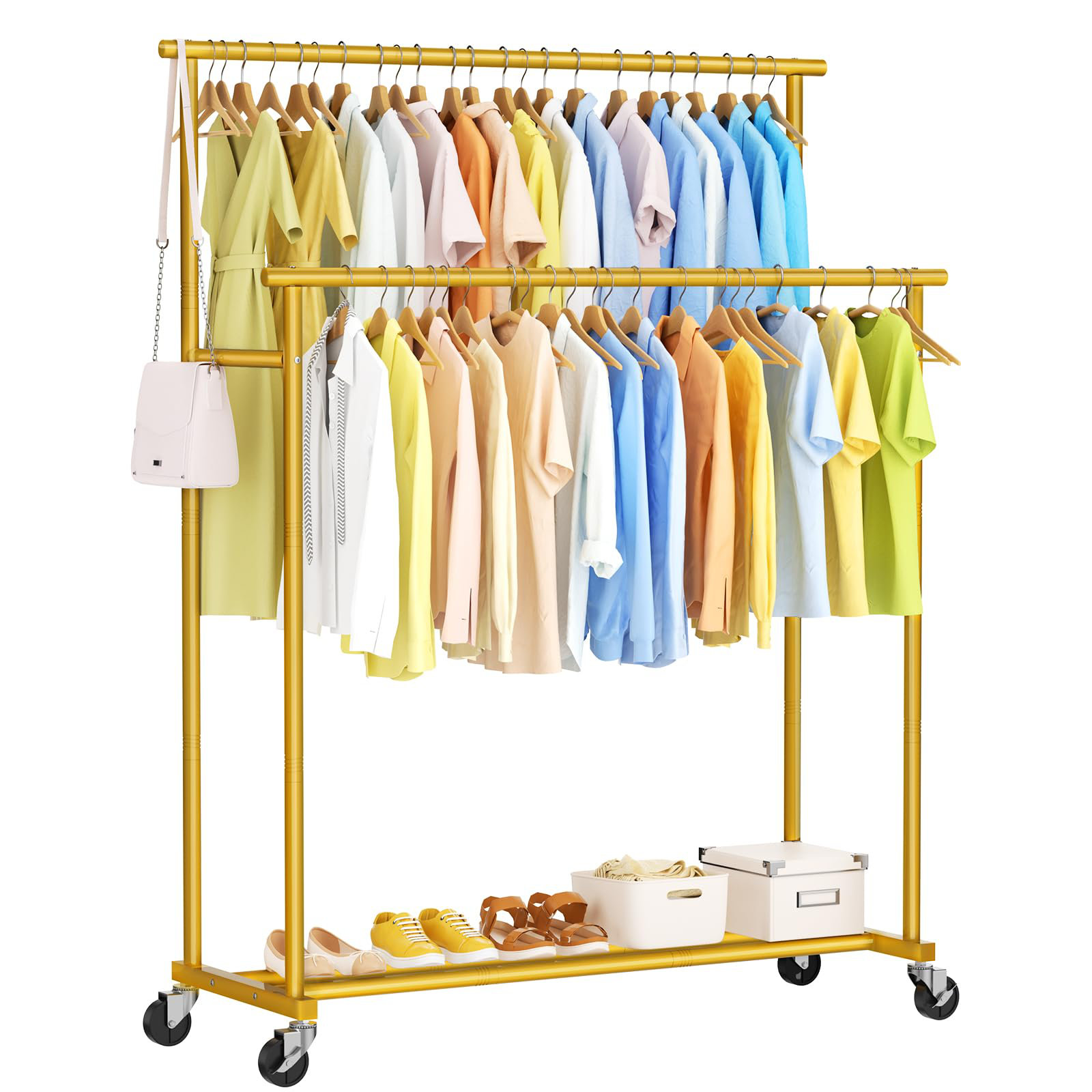 Latitude Run® Double Rods Clothes Rack,Rolling Clothing Racks For ...