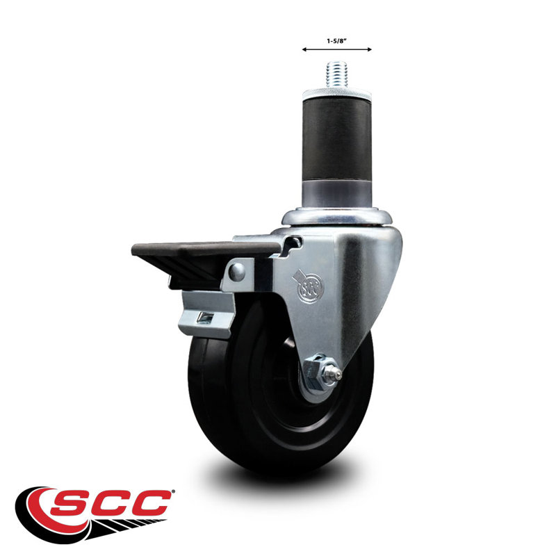 Soft Rubber Swivel Expanding Stem Caster with Brake SCC PLB 4" x 1-5/8"