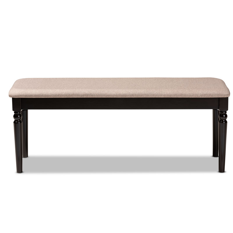 Polyester Blend Upholstered Bench, Sand, Dark Brown