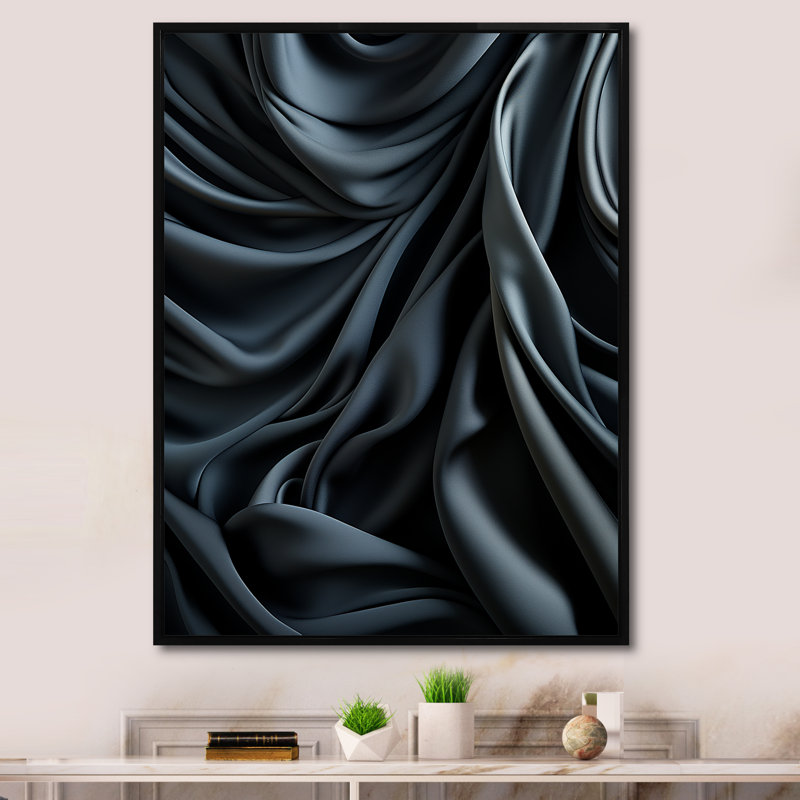 Silk Fractal Noir Curves I - impression d'art mural fractal, Cadre flottant noir, H 44 po x l 34 po x P 1,5 po