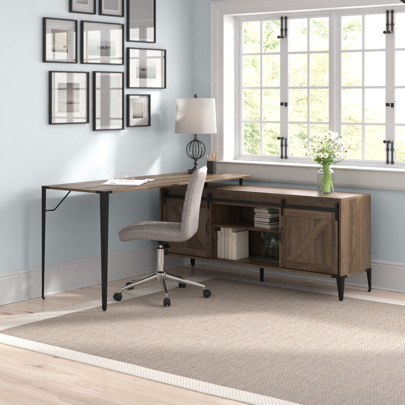 Clendon L-Shape Writing Desk, Brown
