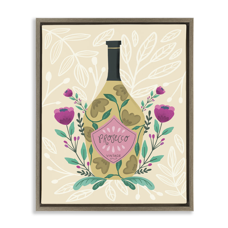 Art mural chic sur toile flottante avec bouteille d'alcool par Louise Allen Designs, H 21 po x l 17 po