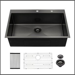 Kitchen Sink Drop In Gunmetal Black 16 Gauge Stainless Steel 33" Single Bowl Topmount Kitchen Sink Basin