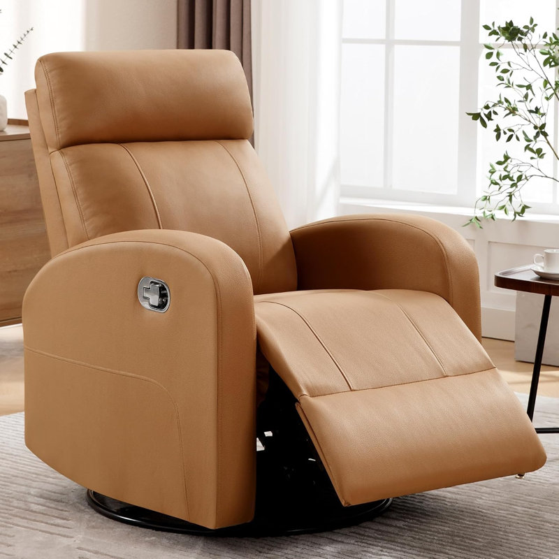 Siru 30.3'' Faux Leather Swivel Reclier Chair, Yellow