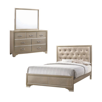 Ensemble de chambre à coucher 3 pièces avec commode et miroir Jazeer