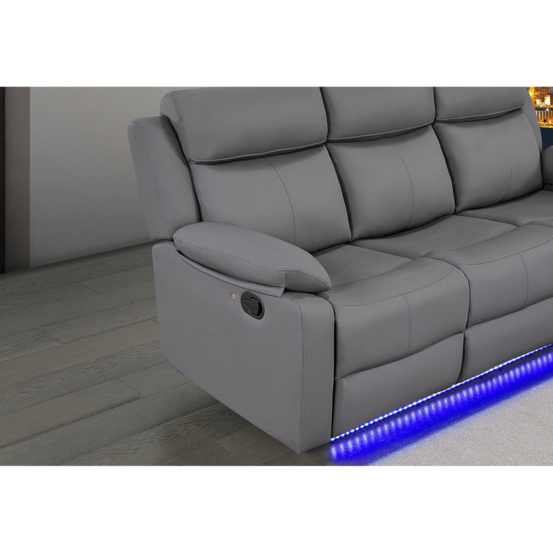 Blanche Grey Reclining Sofa With LED Lights, Gray