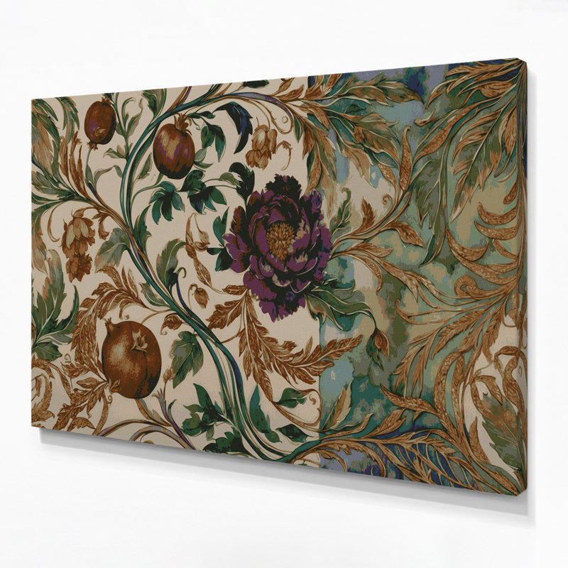 «Botanical William Morris Style», art mural sur toile brune