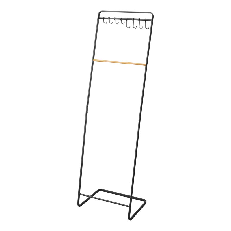 White and Natural Wood 8-Hook Freestanding Coat Rack