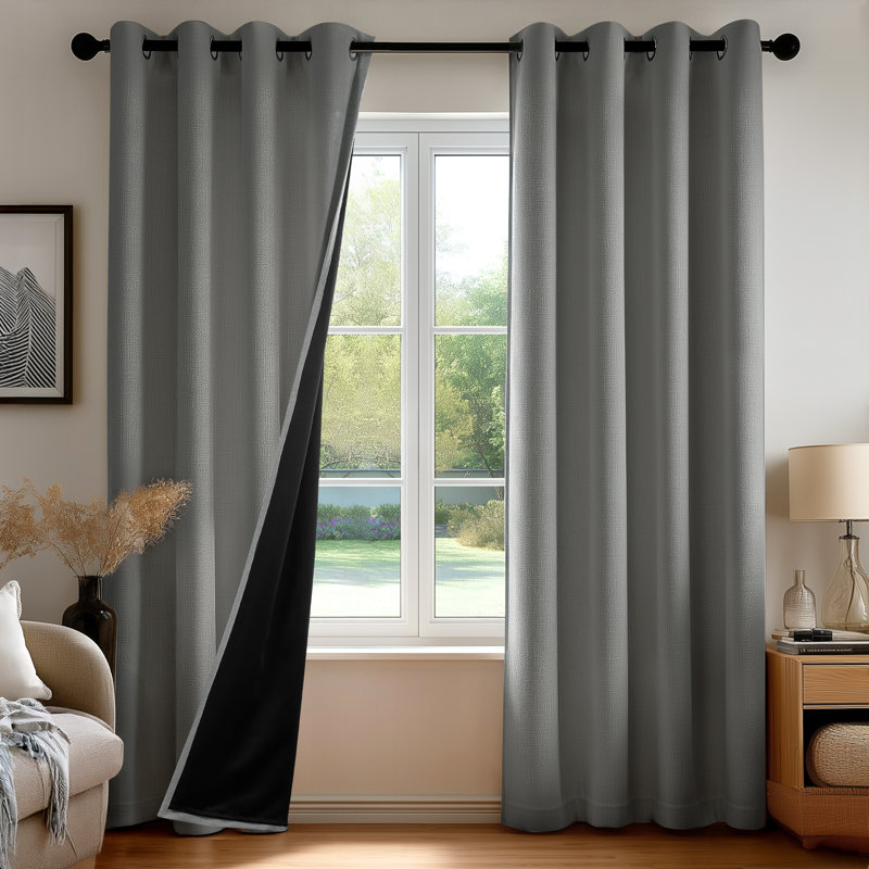 Linen-Look Total Blackout Curtains (Set of 2), Gray, 52" W x 108" L
