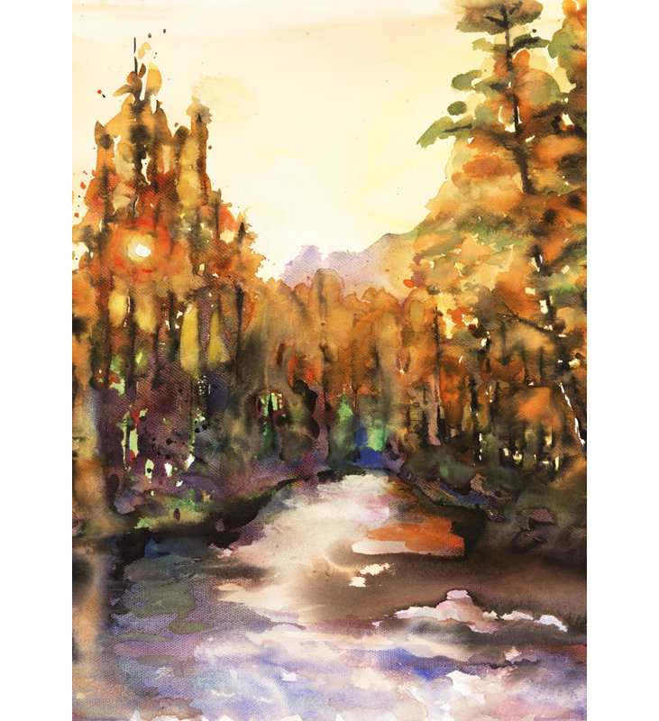 Merced River - Toile encadrée orange Hygge, décoration intérieure