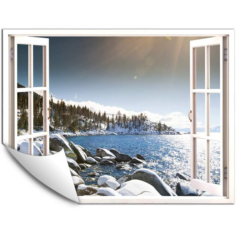 Mur lac couvert de neige en hiver, L 32 po x l 24 po