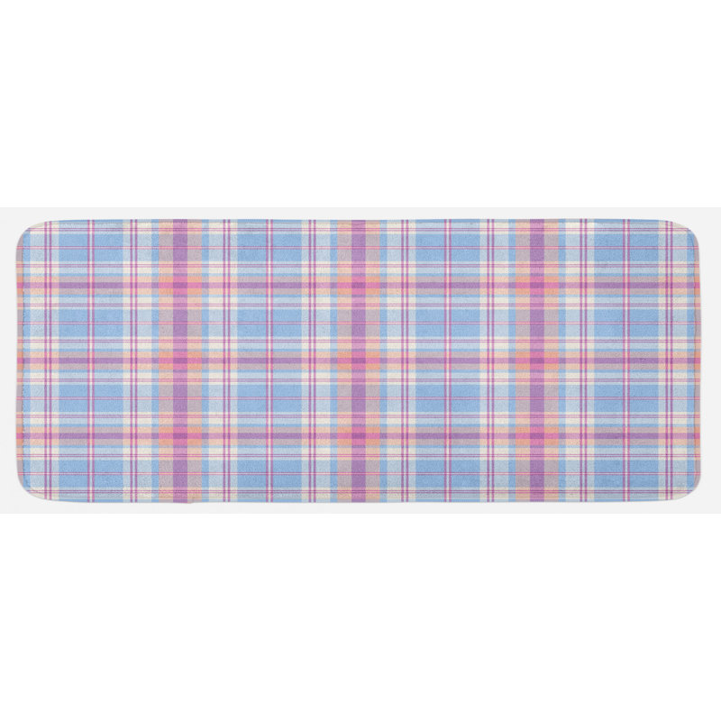 Tapis de cuisine bleu pâle à rayures bleues de style rétro à rayures fuchsia