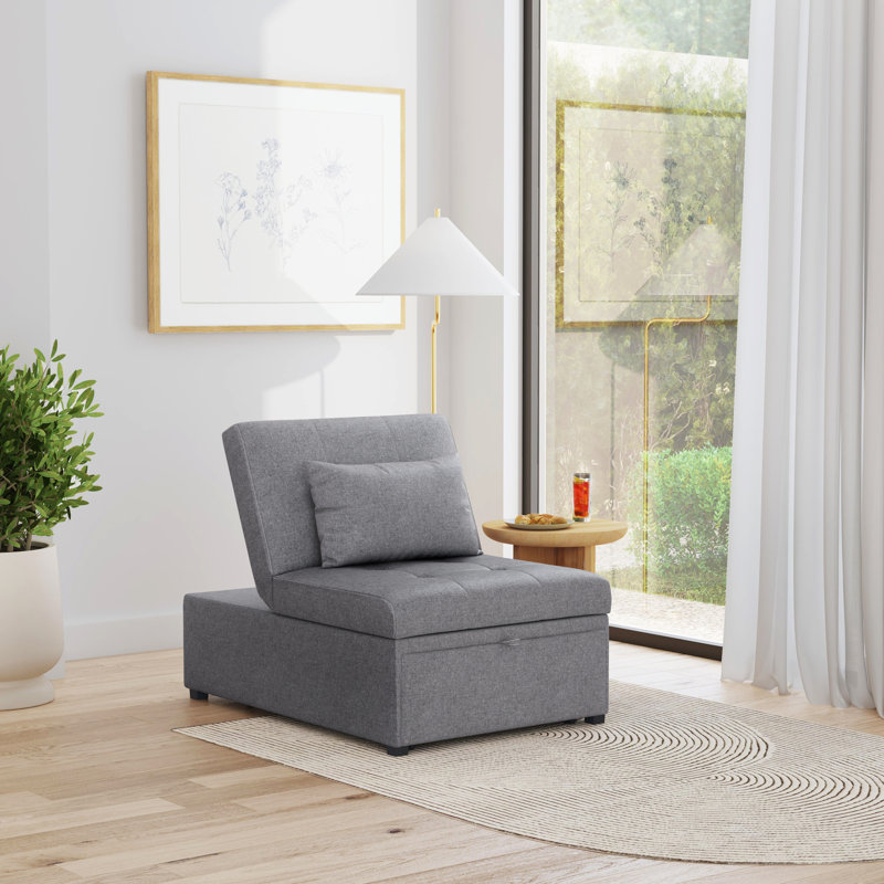 Hulse 3-In-1 Upholstered Convertible Sleeper Chair, Gray Polyester