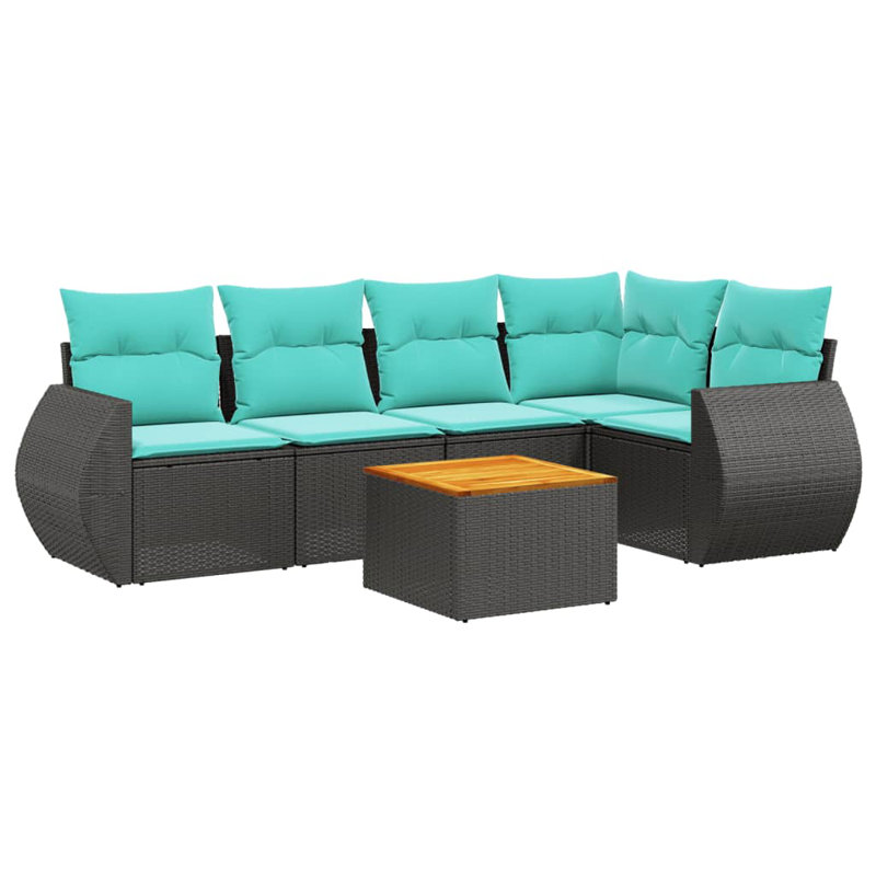  Ensemble de canapé de patio 6 pièces avec coussins en rotin de polyester noir
