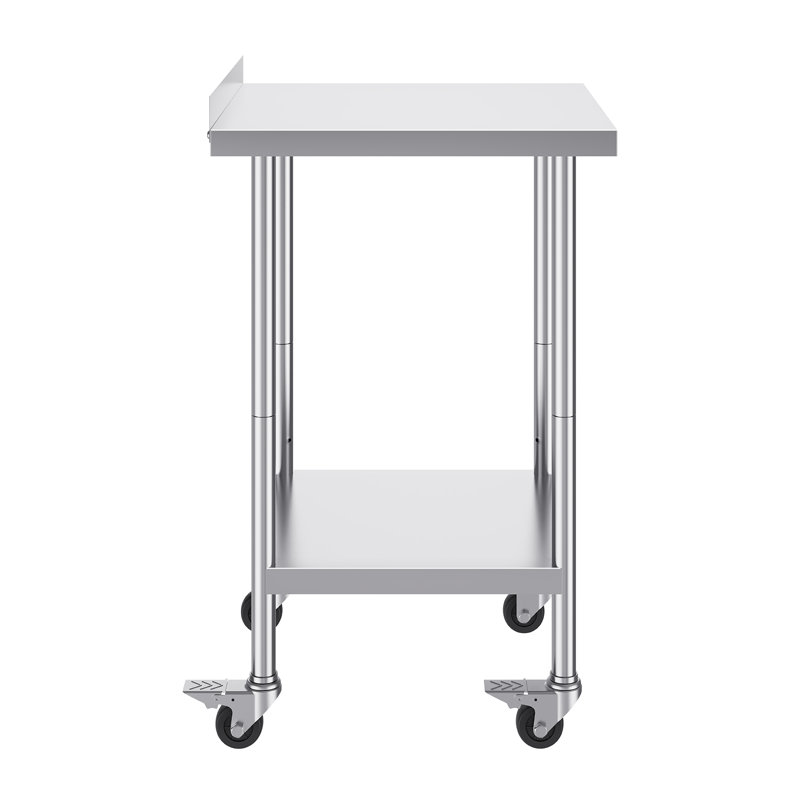 Table de travail en acier inoxydable 61 x 61 x 102 cm, table de préparation alimentaire professionnelle avec roulettes, table de travail robuste, table de travail en métal à hauteur réglable pour restaurants, maisons et hôtels