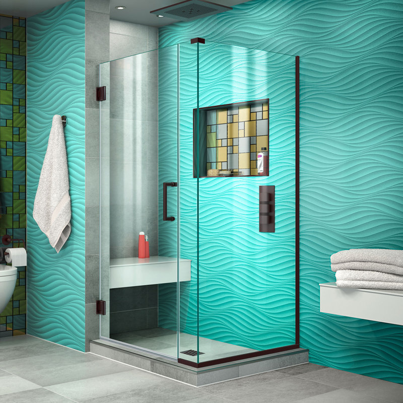 Unidoor Plus 30" W x 34.375" D x 72" H Frameless Pivot Rectangle Shower Enclosure with Fixed Panel, Matte Black
