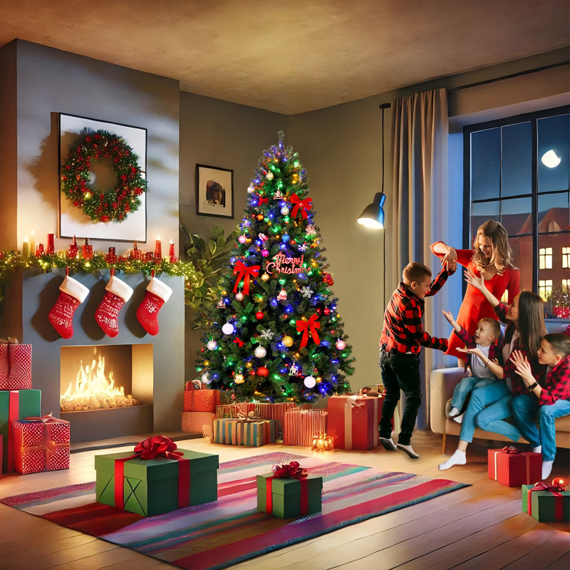Arbre de Noël épinette vert avec 300 lumières DEL, 6,2 pi, Multicolore