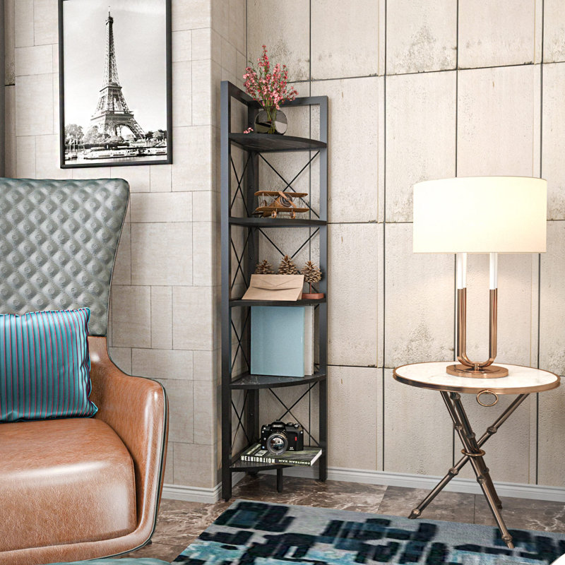 Bibliothèque moderne noire de 63,0 po x 13,0 po x 63,0 po | 100% panneau de particules enduit de mélamine, épaisseur: 0,7 pouce | Design industriel élégant, parfait pour la maison ou le bureau, solution de rangement durable et élégante
