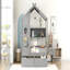 Lit double en bois avec 2 tiroirs, lit pour enfant avec tablette de rangement, gris-791963244