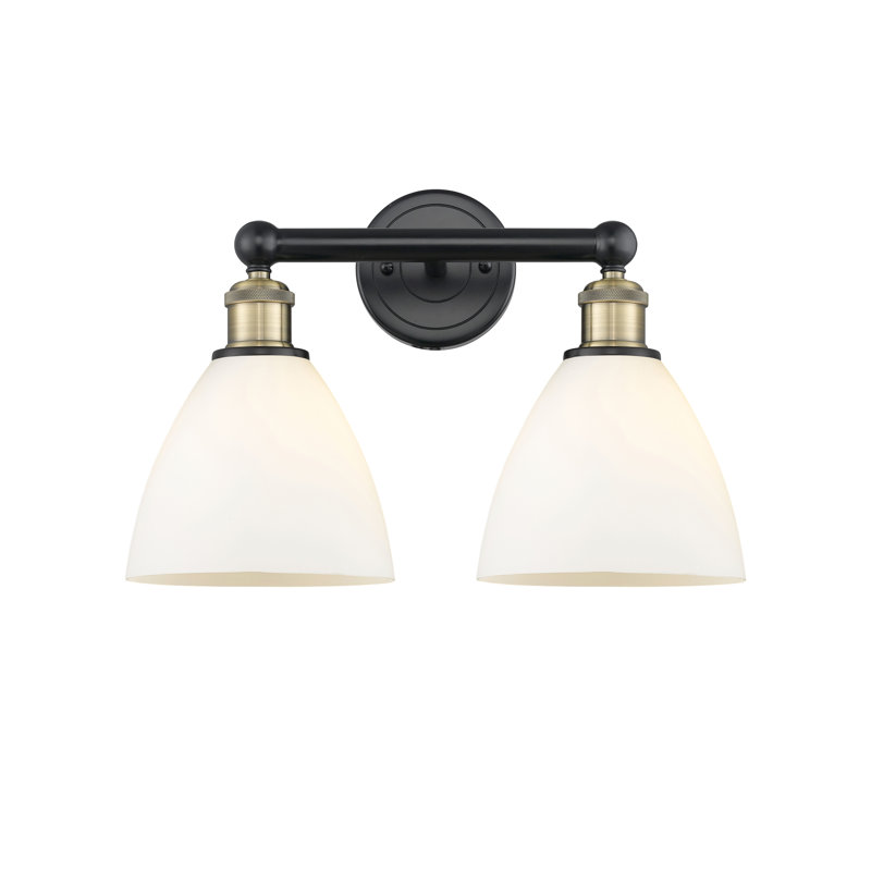 Éclairage pour meuble-lavabo en verre 2 lumières 16,5 pouces Alorah, Blanc mat, Laiton antique noir