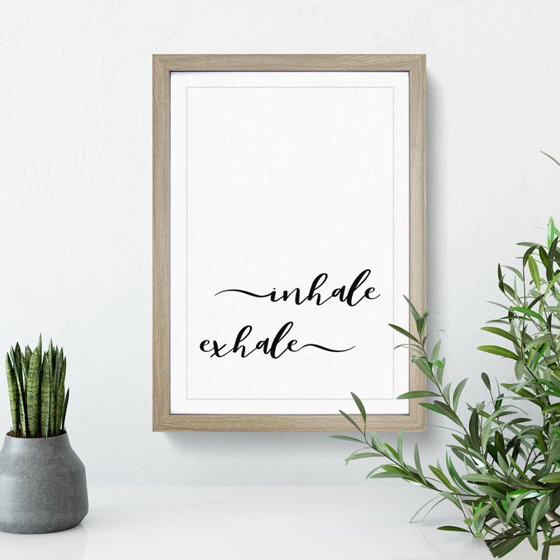 Inhale Exhale - Picture Frame Typography, 65cm H x 48cm W x 2cm D, Oak