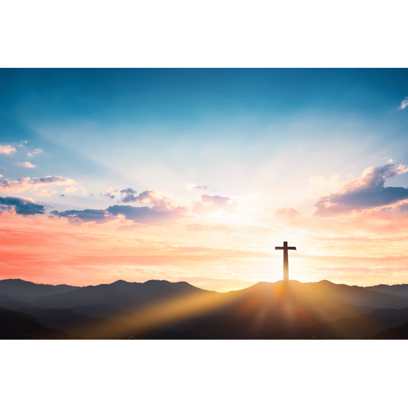 Silhouette Cross On MountainSunset by Paul Wang - Wrapped Canvas Print, 30cm H x 46cm W x 3.8cm D